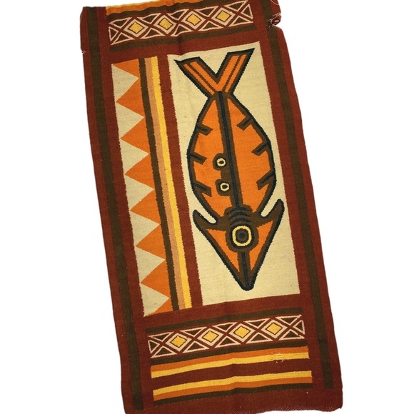 Vintage Crochet Fish Tribal Wall Hanging Decor - Picture 1 of 9
